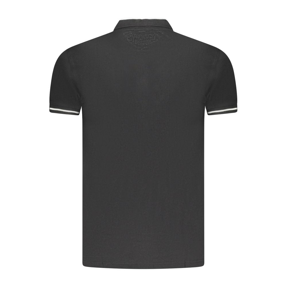 Back view of Cavalli Class Black Cotton Men Polo Shirt with contrast-detail sleeves and premium embroidery logo