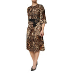 Dolce & Gabbana Brown Leopard Print Belted A-line Midi Dress DR81725-38