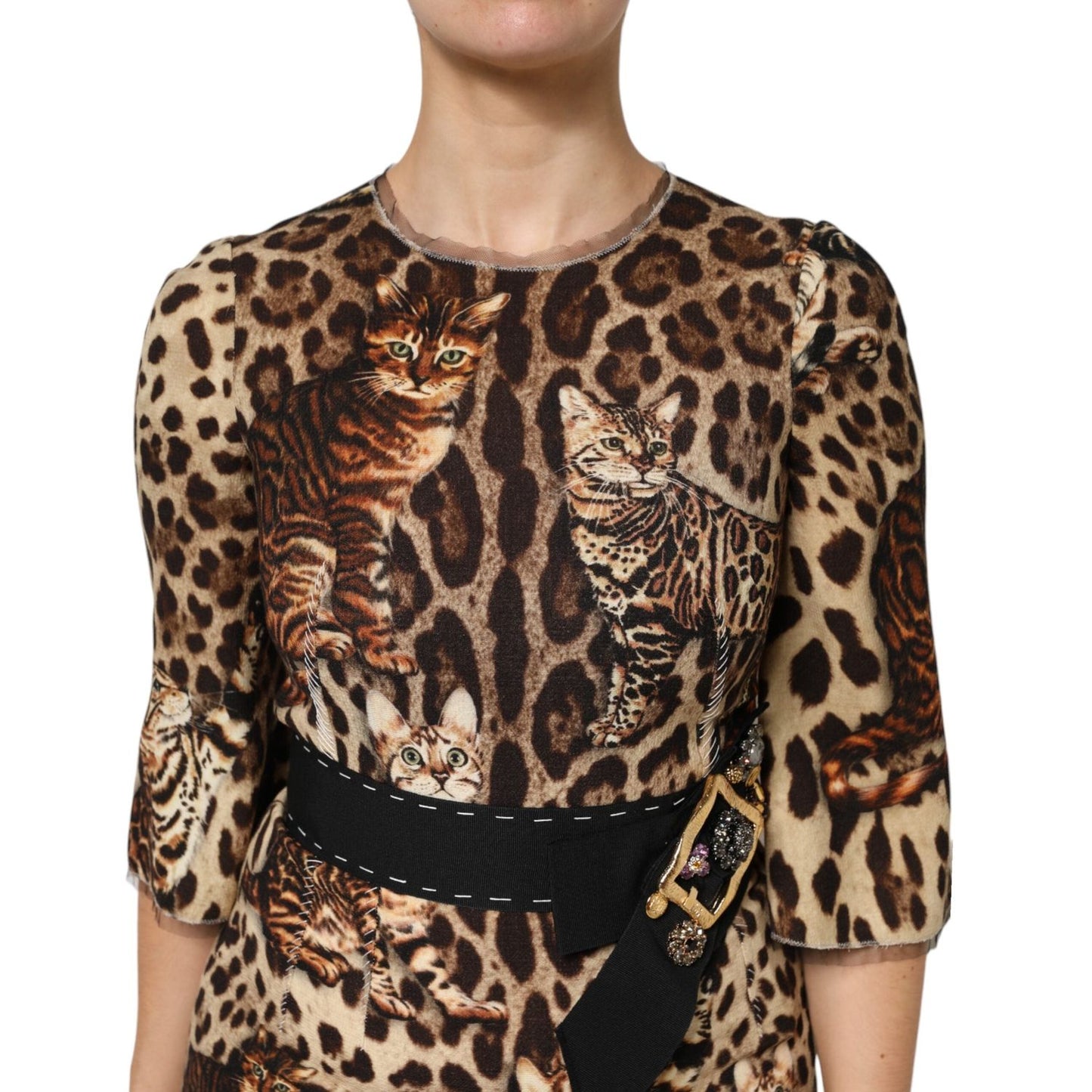Dolce & Gabbana Brown Leopard Print Belted A-line Midi Dress DR81725-38