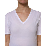 Dolce & Gabbana White Cotton Short Sleeves V-Neck Top T-shirt TSH87388-38