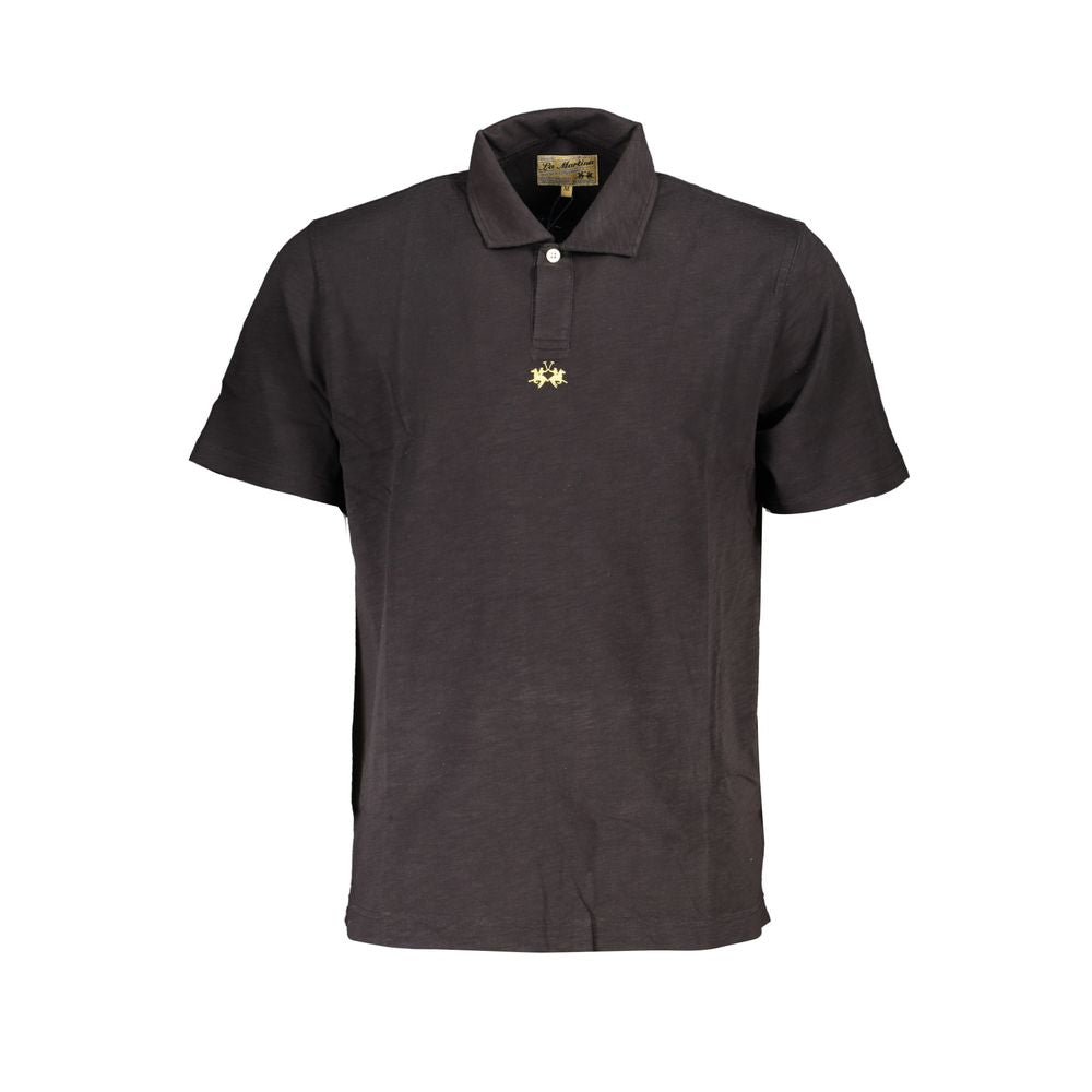 La Martina Elegant Black Cotton Polo Shirt Regular Fit LA-23081-S