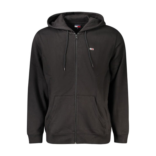 Tommy Hilfiger Black Cotton Men Sweater with hood and logo embroidery, classic and casual design.