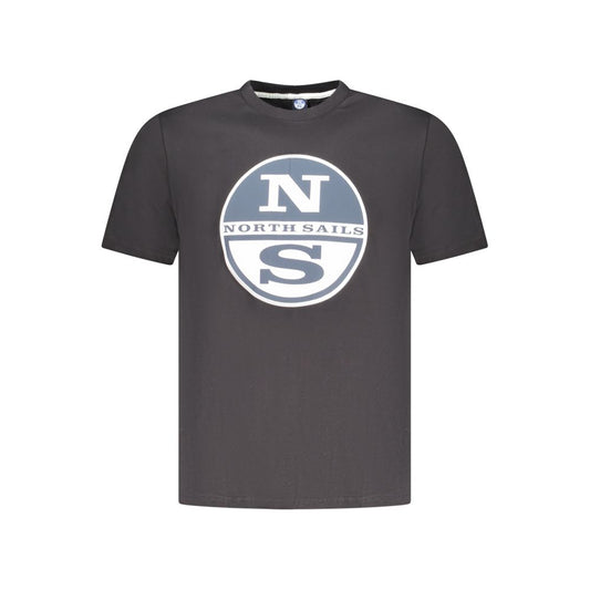 North Sails Black Cotton Men T-Shirt with logo, short sleeves, crew neck design, made of 100% cotton, ideal for casual wear.