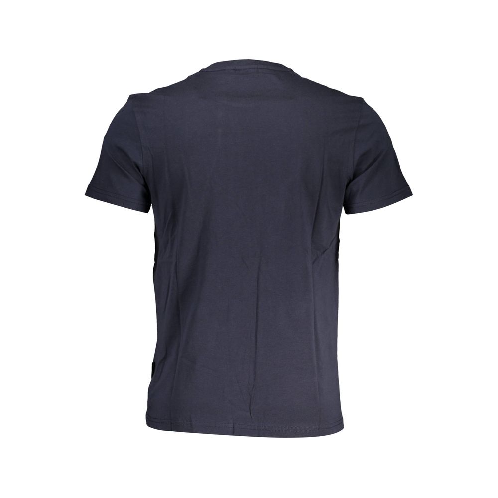 Back view of Napapijri Blue Cotton Men T-Shirt showcasing premium cotton material and classic design.
