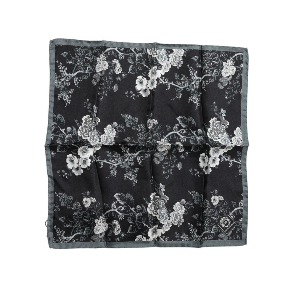 Dolce & Gabbana Black Floral Print Silk Square Foulard Scarf