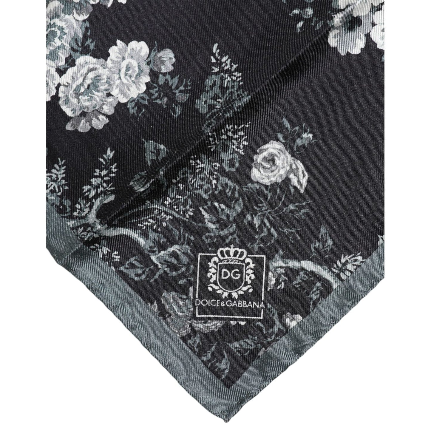 Dolce & Gabbana Black Floral Print Silk Square Foulard Scarf