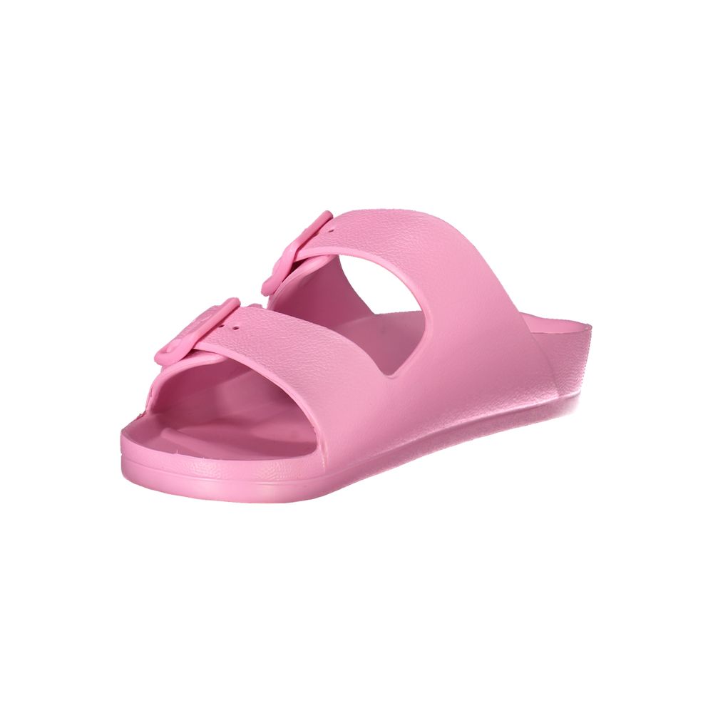 Norway 1963 Pink Plastic Women Sandal with twin buckles on white background