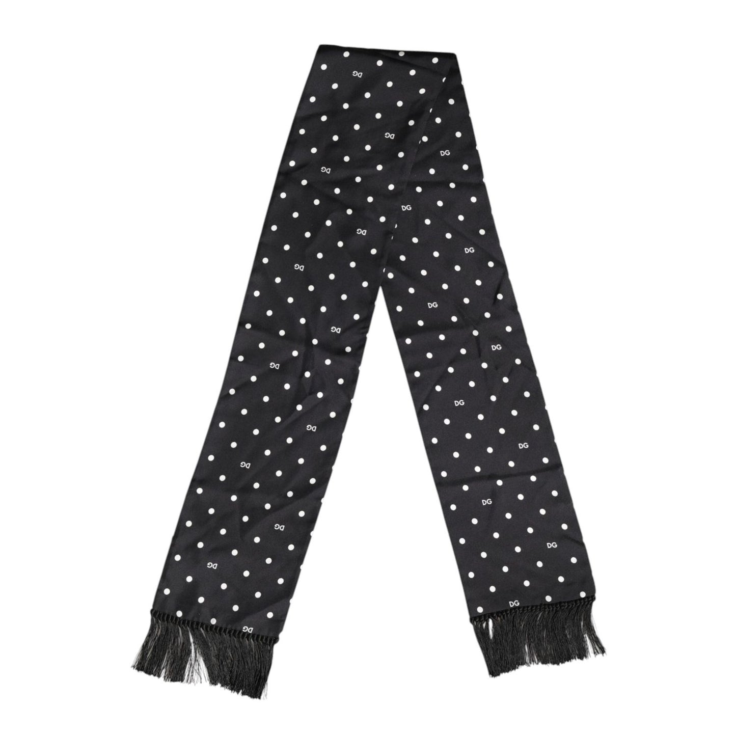 Dolce & Gabbana Black White Polka Dot Fringes Foulard Scarf