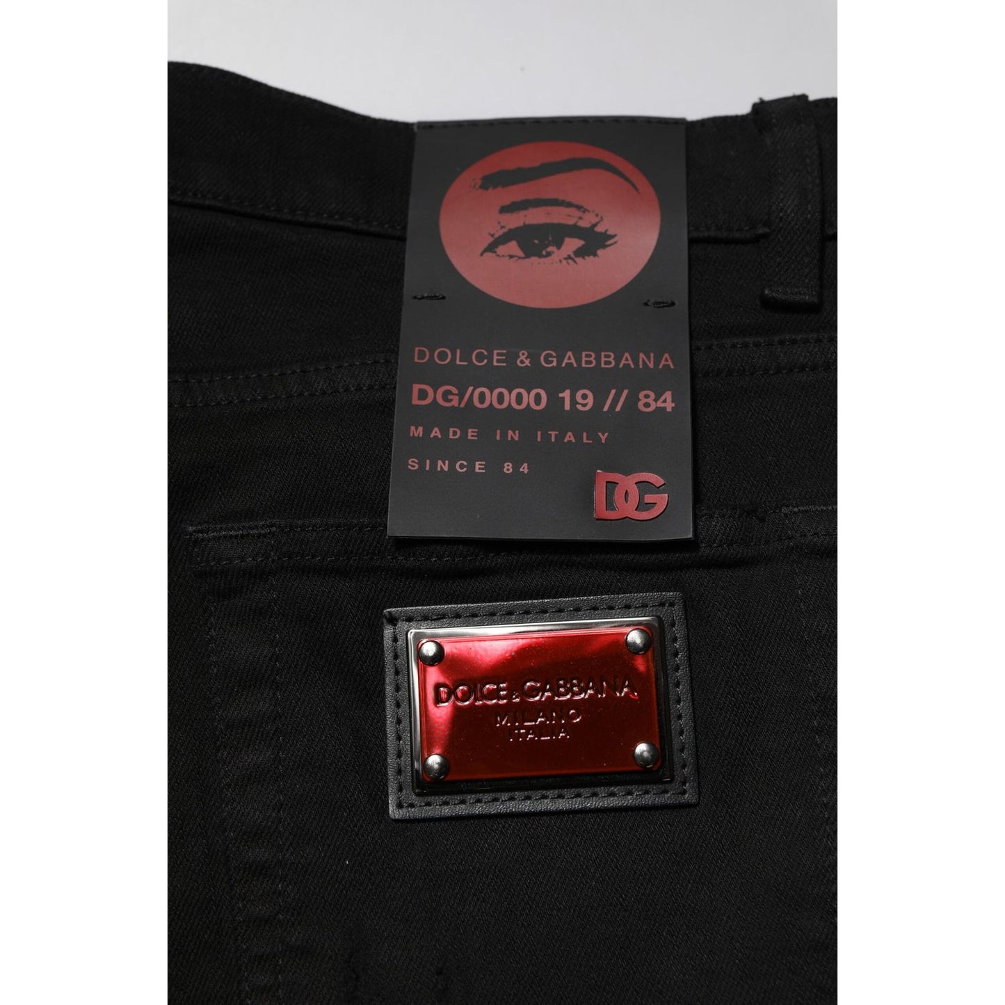 Dolce & Gabbana Black Cotton Logo Plaque Slim Denim Jeans PAN74990-44