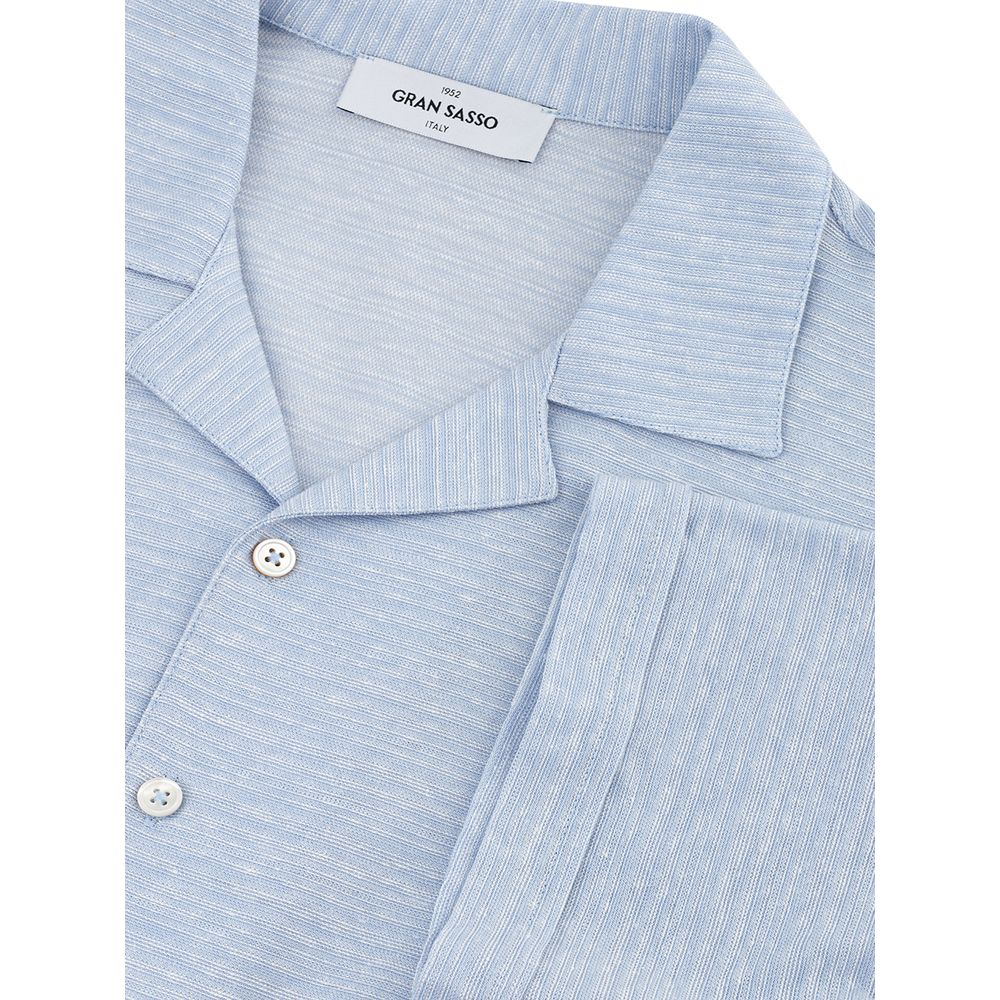 Gran Sasso Blue Linen And Cotton Shortsleeve Shirt