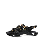 Dolce & Gabbana Black Leather Studded Ankle Strap Sandals Shoes