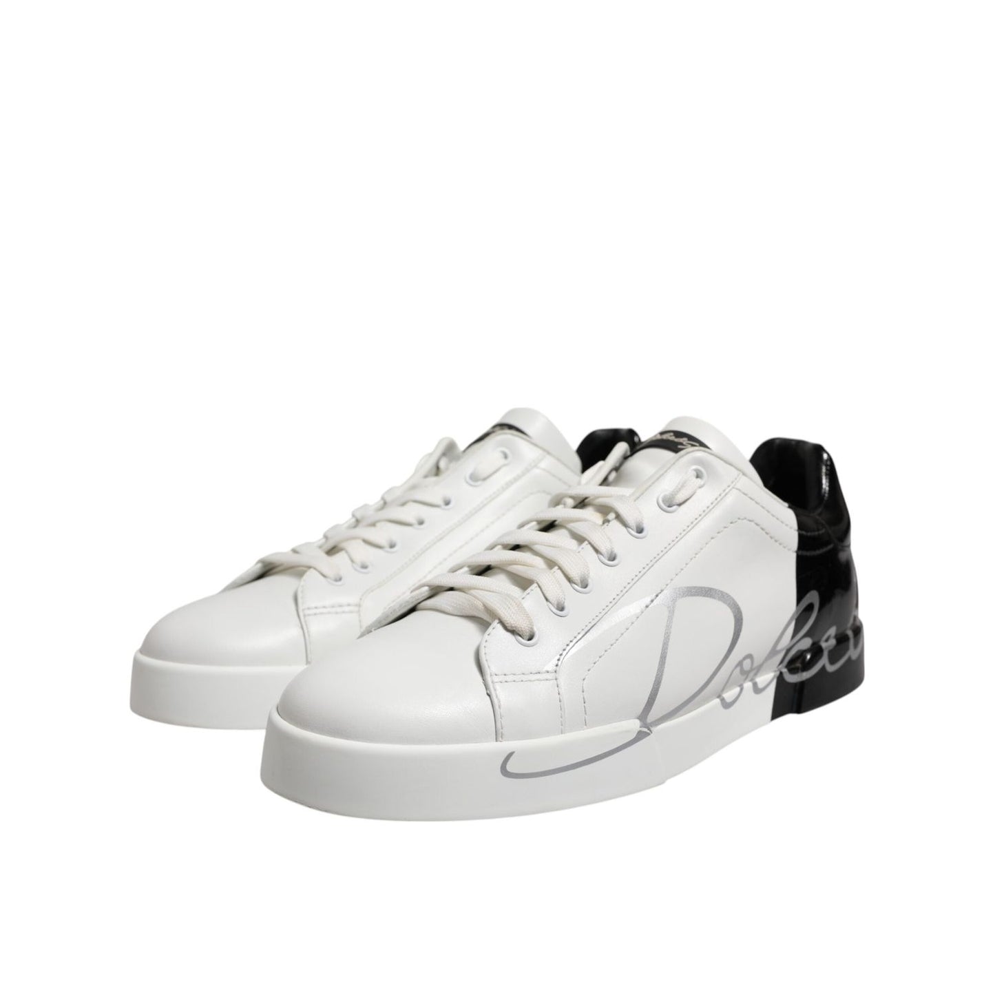 Dolce & Gabbana White Black Logo Low Top Leather Sneakers Shoes MV7456-39