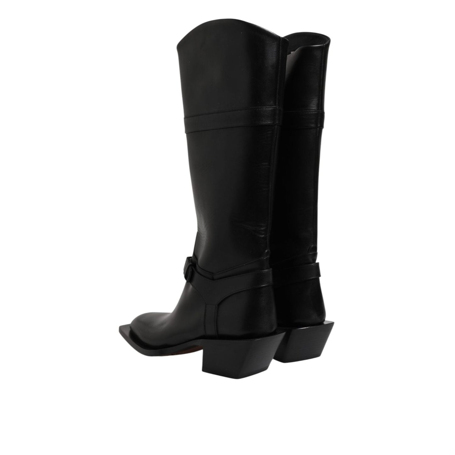 Dolce & Gabbana Black Leather High Boots Flats Shoes