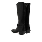 Dolce & Gabbana Black Leather High Boots Flats Shoes