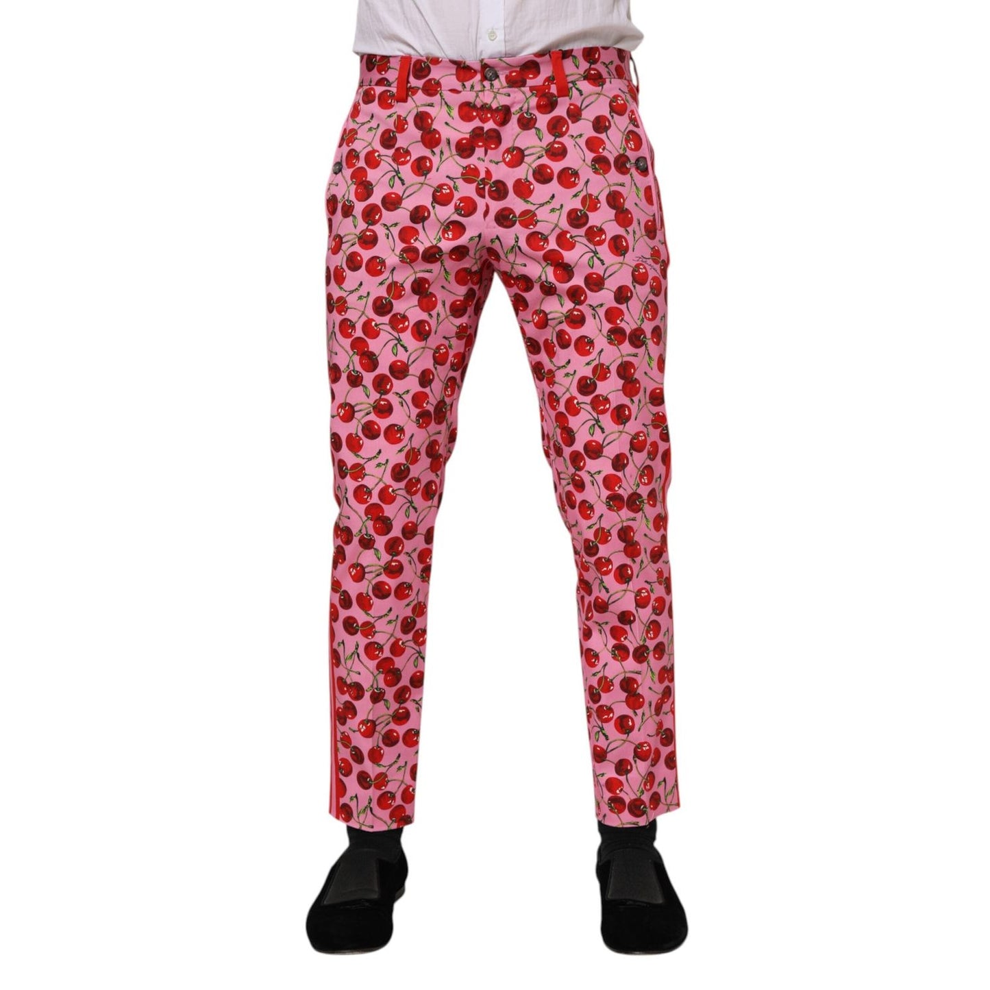 Dolce & Gabbana Pink Cherry Print Cotton Dress Pants PAN76204-48