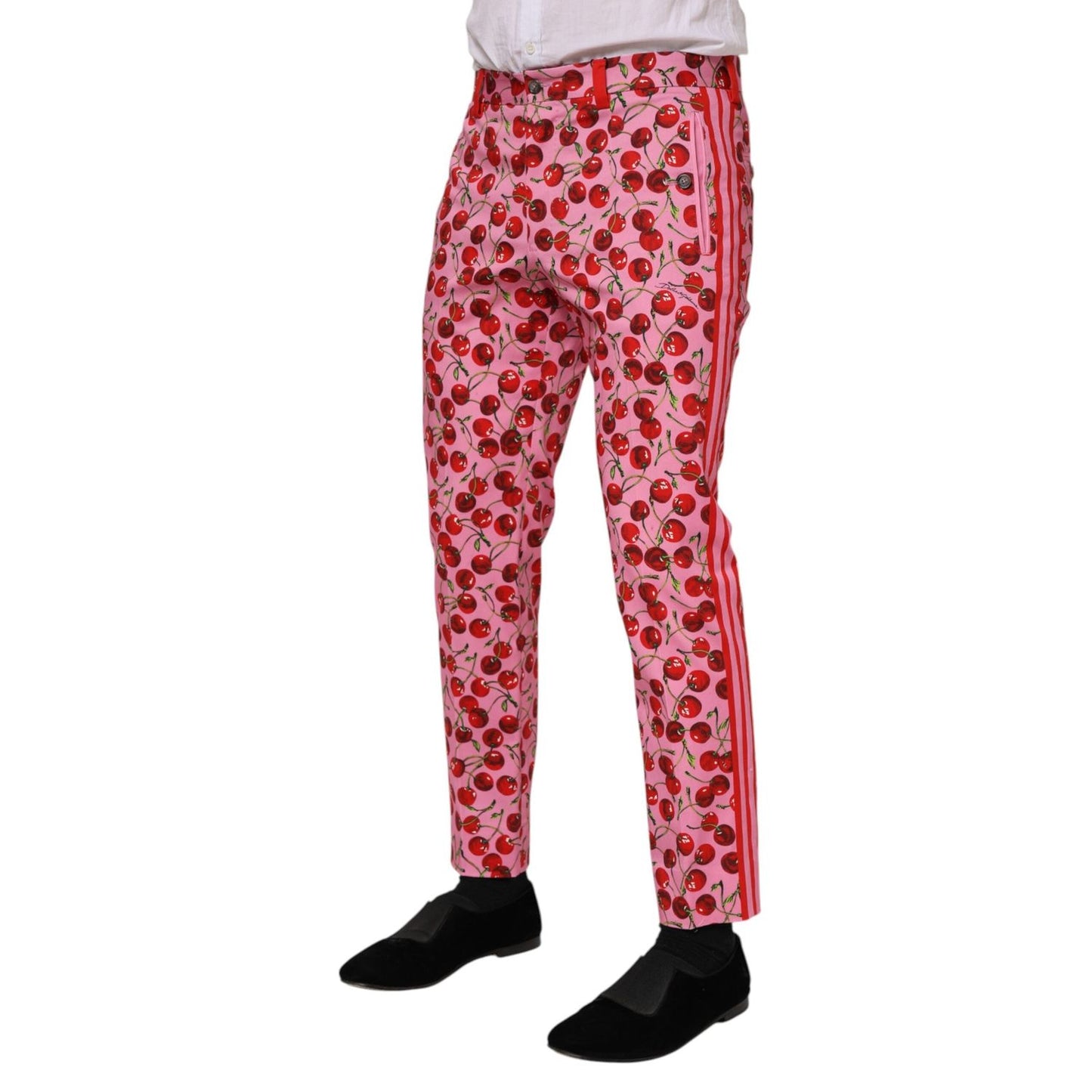 Dolce & Gabbana Pink Cherry Print Cotton Dress Pants PAN76204-48
