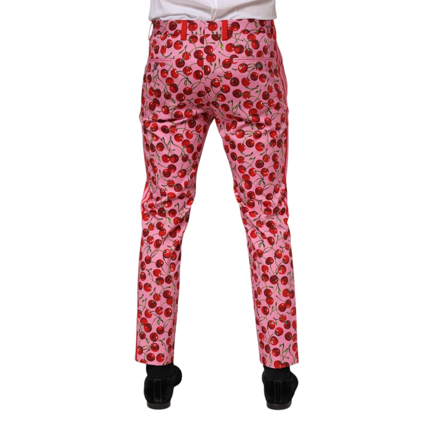 Dolce & Gabbana Pink Cherry Print Cotton Dress Pants PAN76204-48