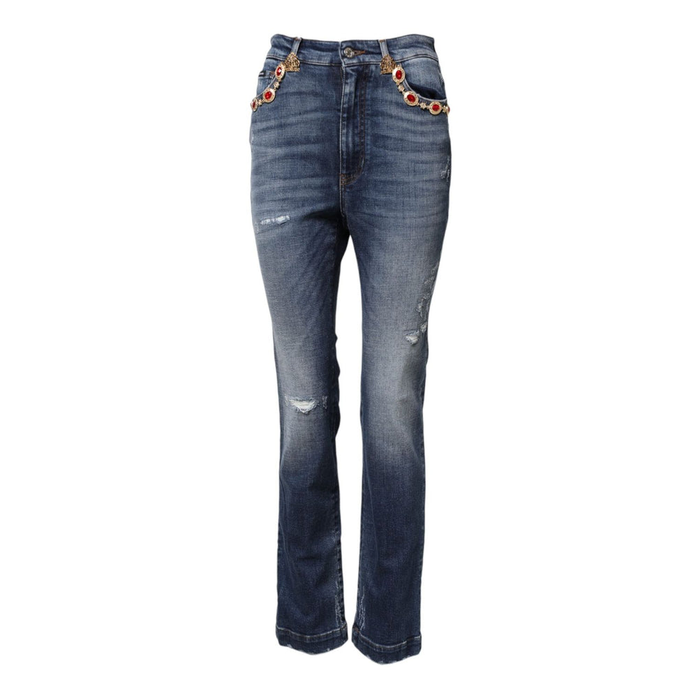 Dolce & Gabbana Blue Rhinestone Embellished Denim Jeans PAN76496-40