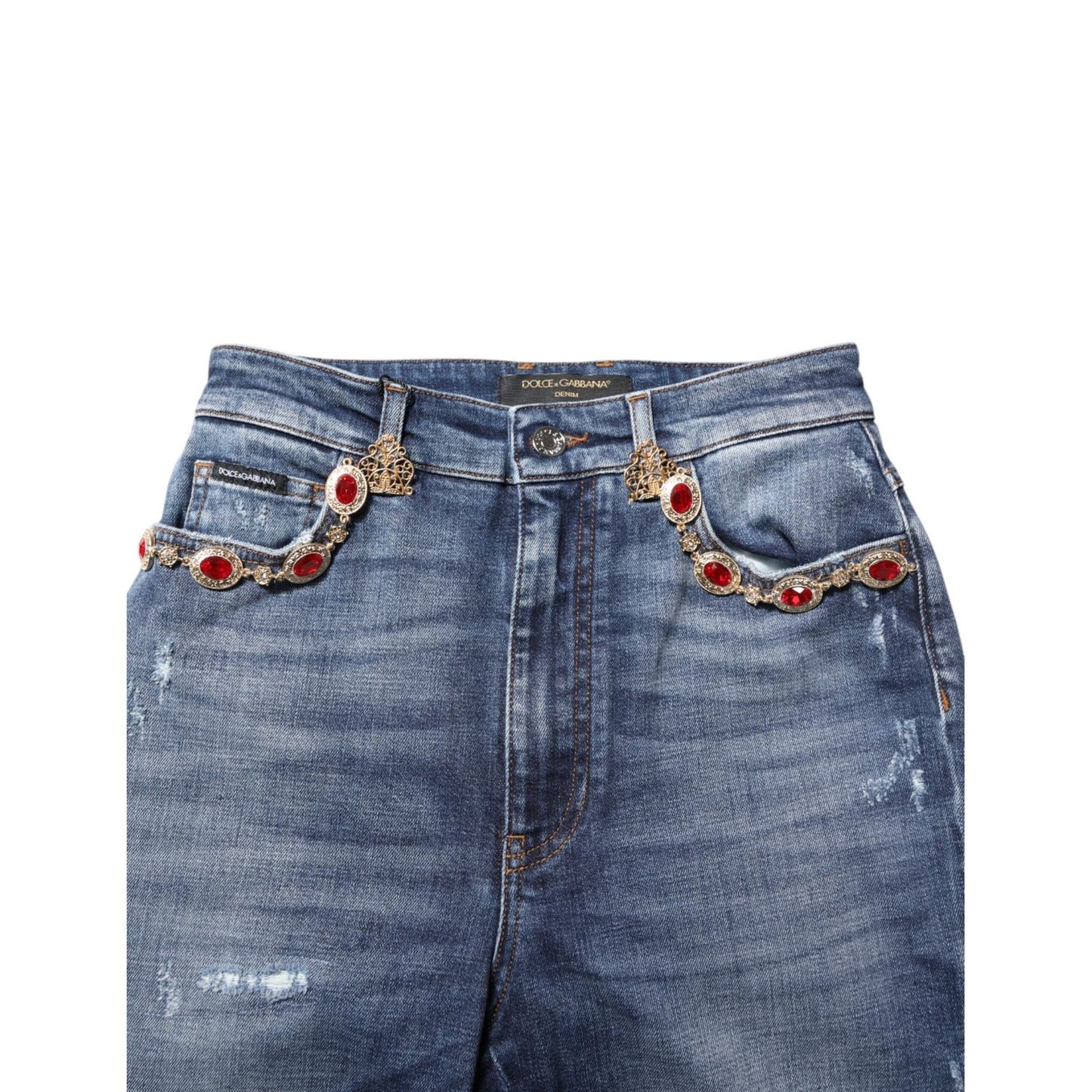 Dolce & Gabbana Blue Rhinestone Embellished Denim Jeans PAN76496-40