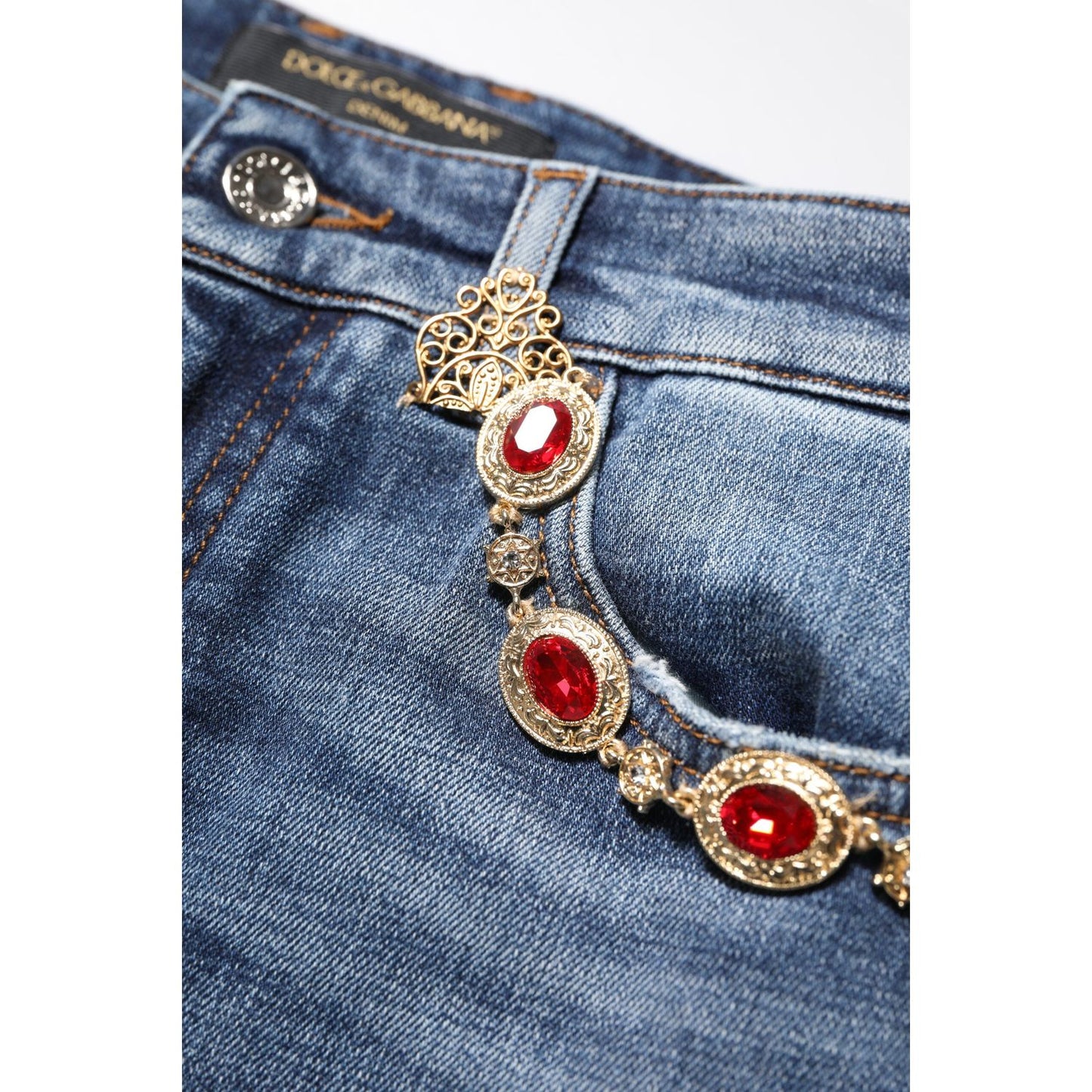 Dolce & Gabbana Blue Rhinestone Embellished Denim Jeans PAN76496-40