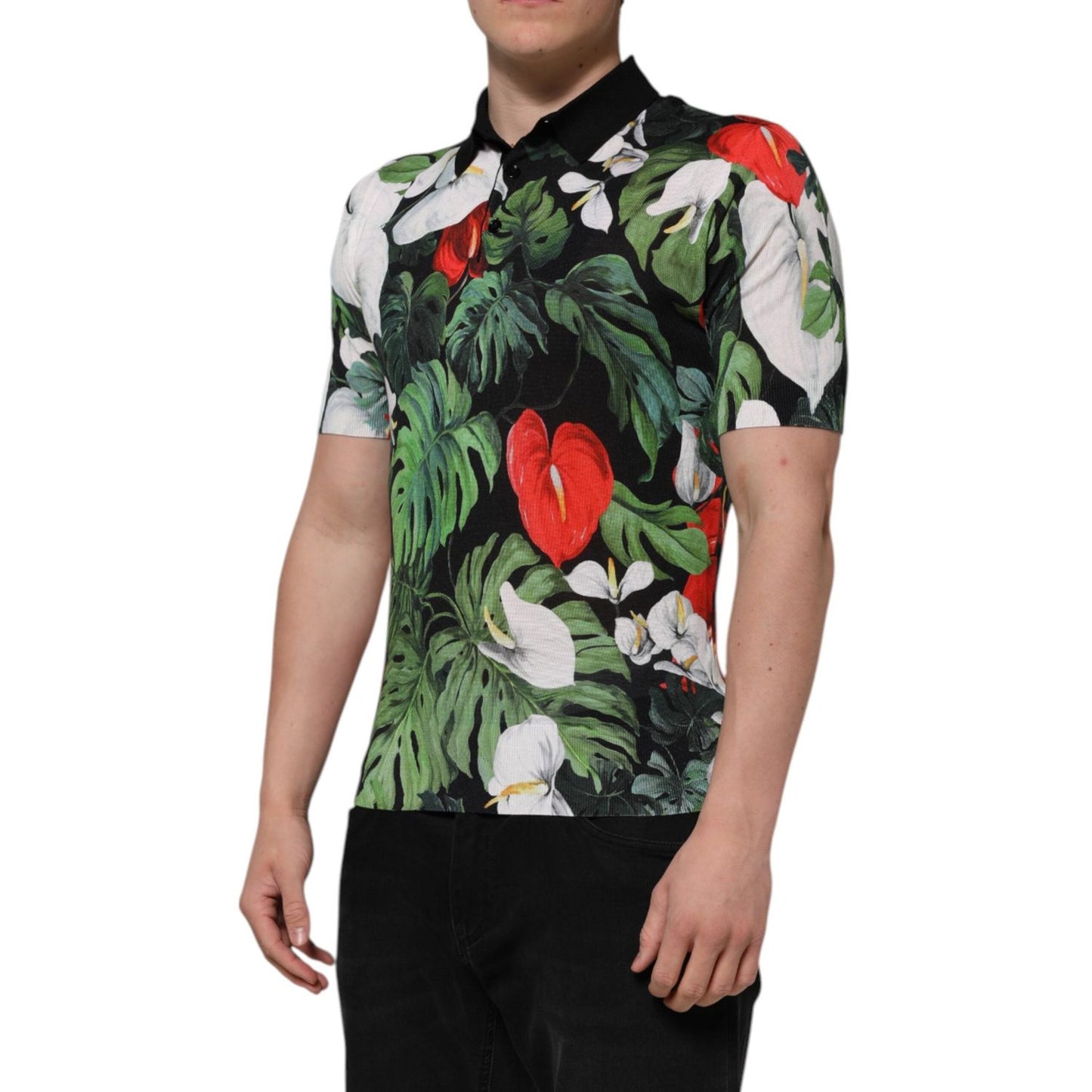 Dolce & Gabbana Multicolor Floral Silk Collared Polo T-shirt
