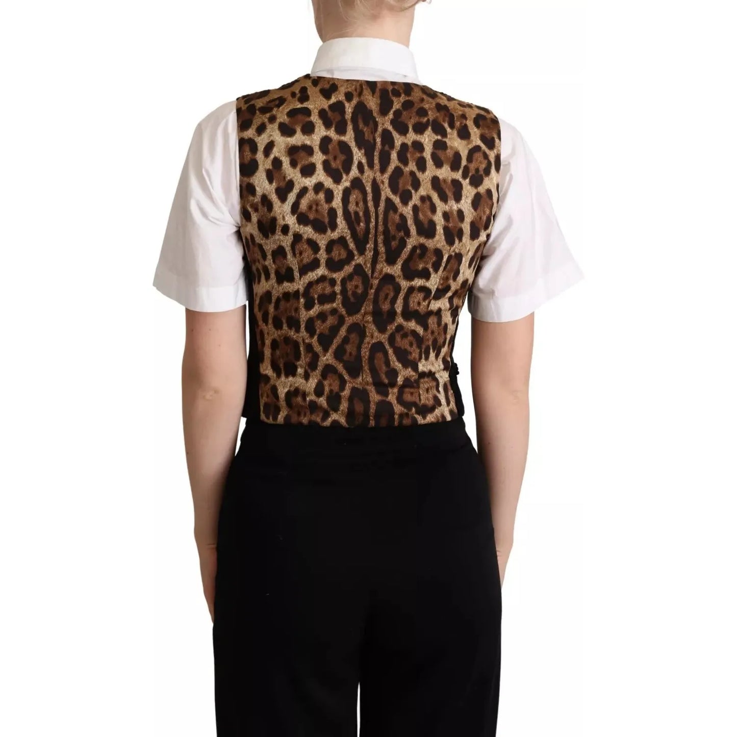 Dolce & Gabbana Black Brown Leopard Print Waistcoat Vest TSH5982 -40