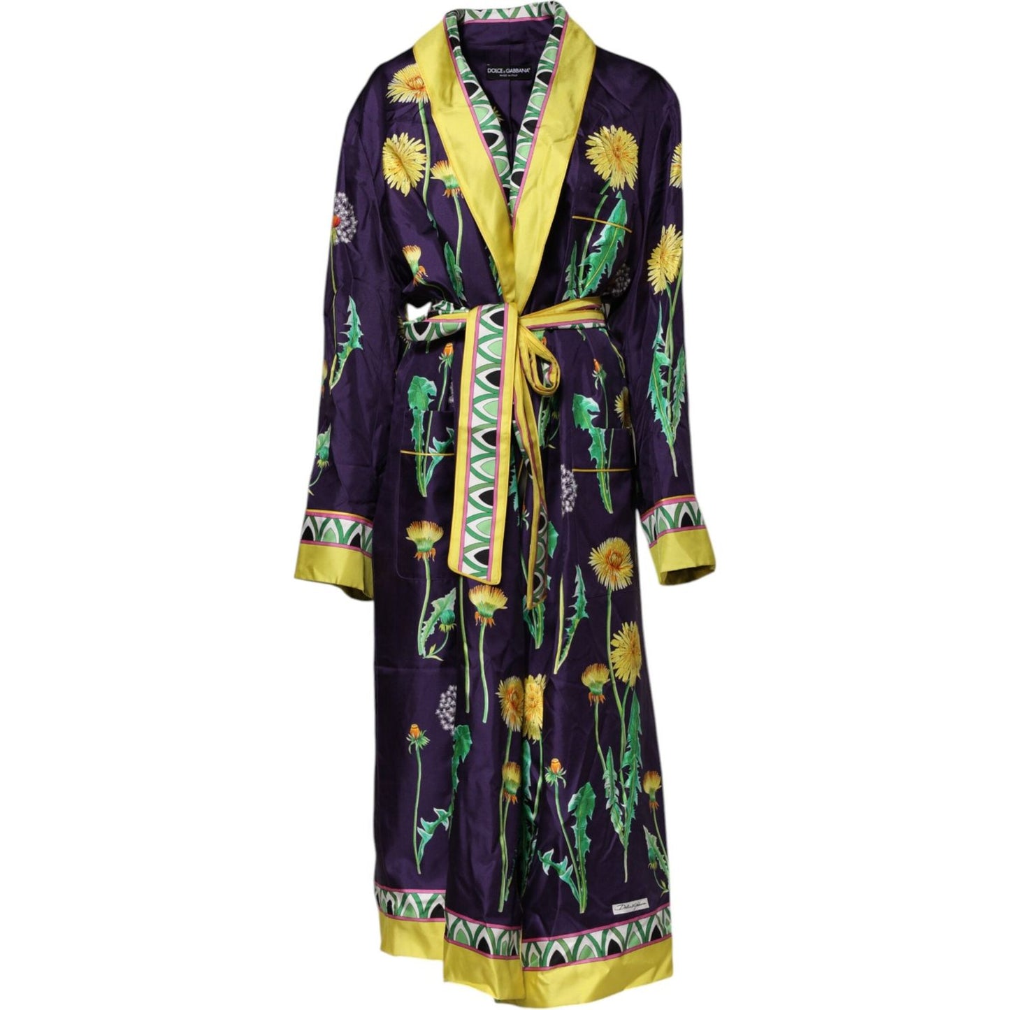 Dolce & Gabbana Blue Floral Print Silk Long Sleeves Wrap Robe JKT41482-46