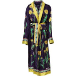 Dolce & Gabbana Blue Floral Print Silk Long Sleeves Wrap Robe JKT41482-46