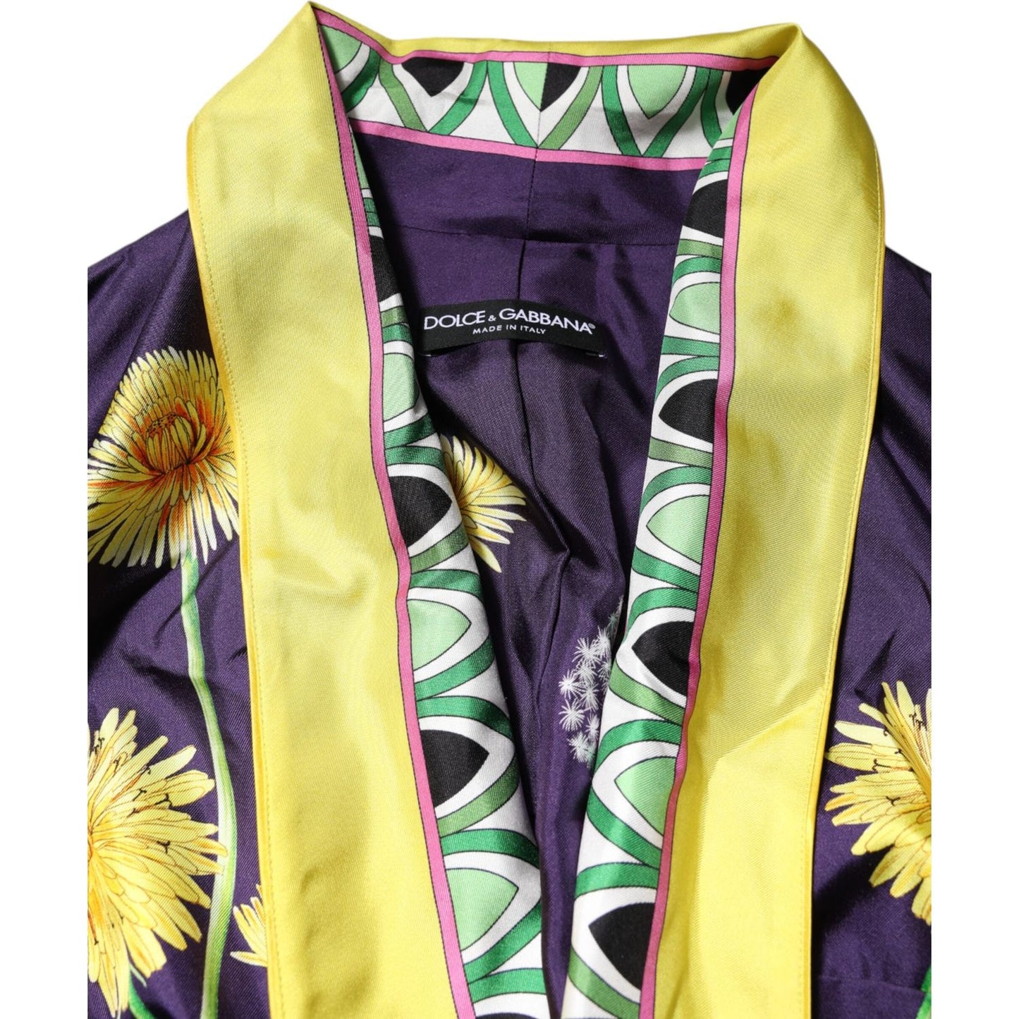 Dolce & Gabbana Blue Floral Print Silk Long Sleeves Wrap Robe JKT41482-46