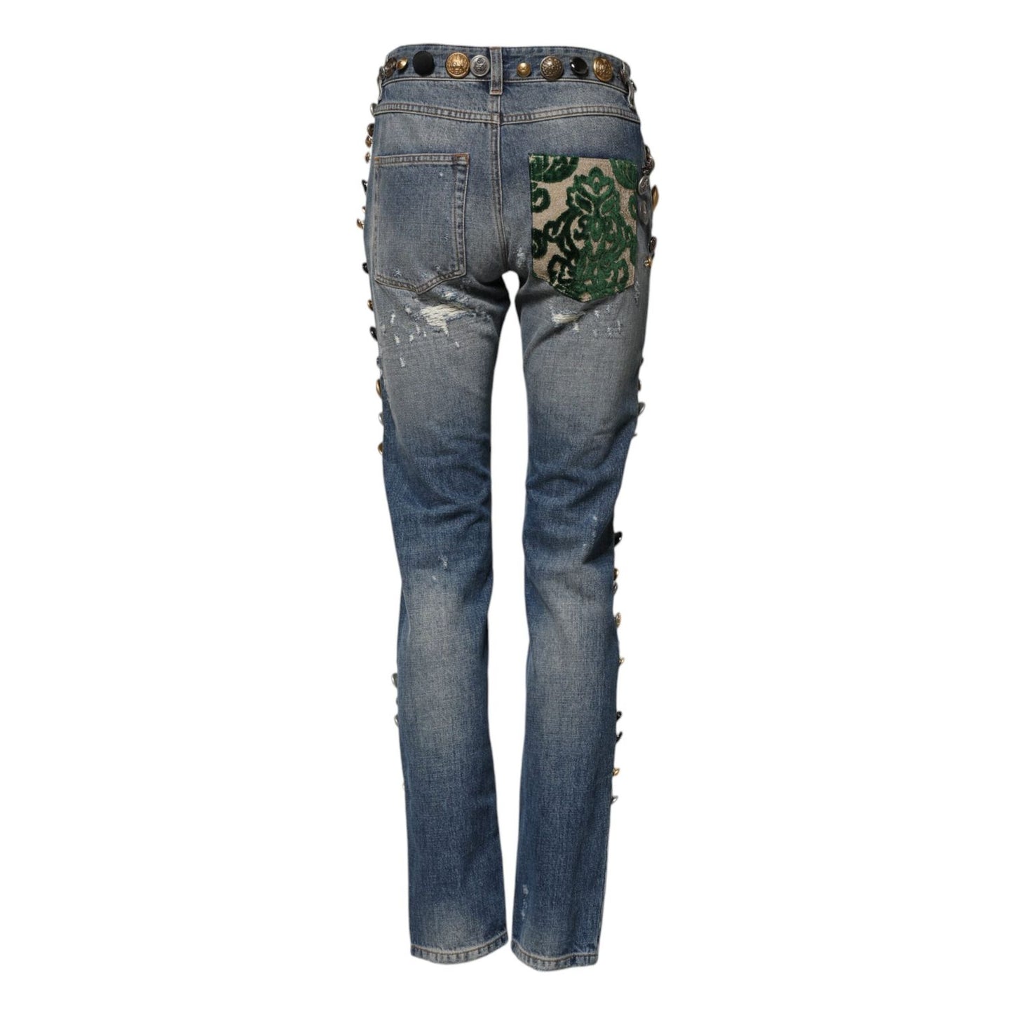 Dolce & Gabbana Blue Embellished Tattered SkinnyDenim Jeans PAN75539-36