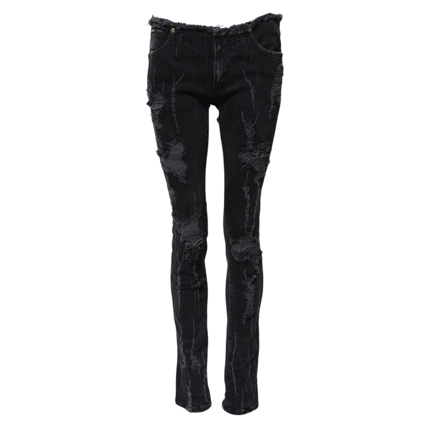 Dolce & Gabbana Black Cotton Tattered Skinny Denim Jeans PAN75633-40