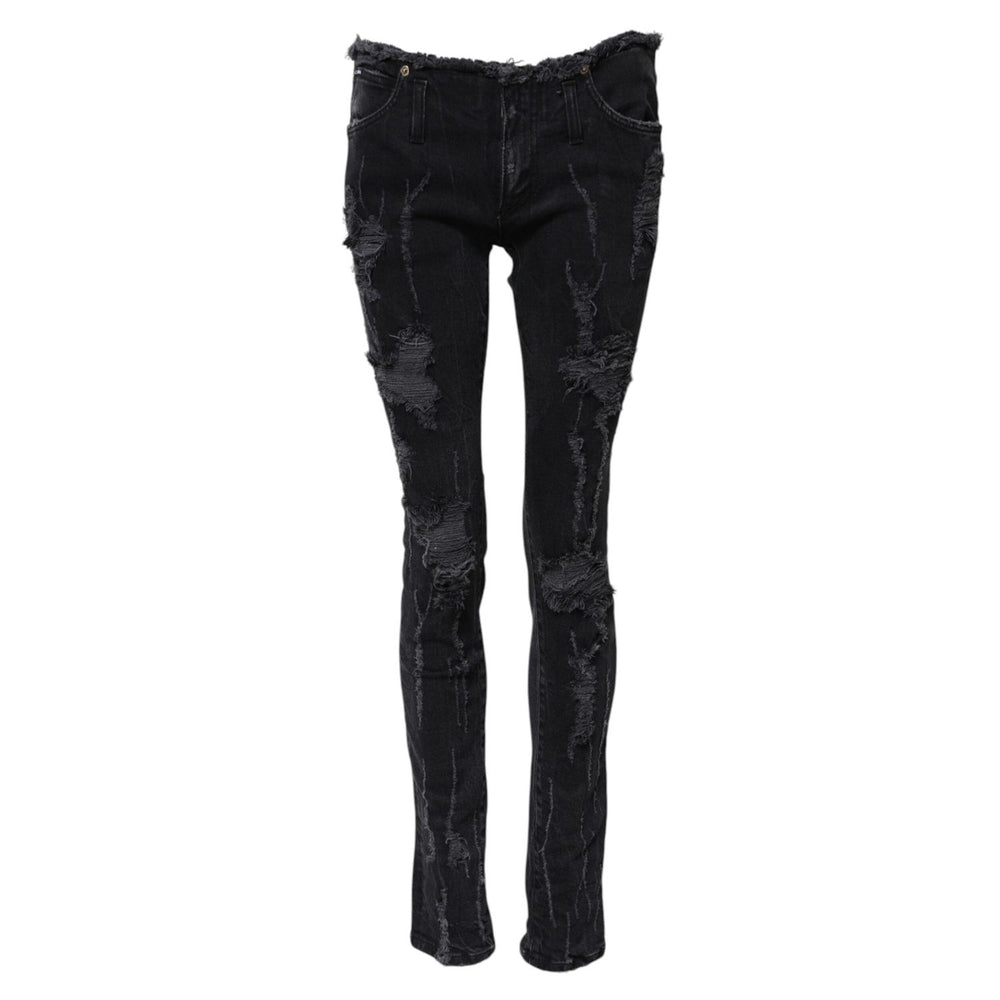 Dolce & Gabbana Black Cotton Tattered Skinny Denim Jeans PAN75633-40