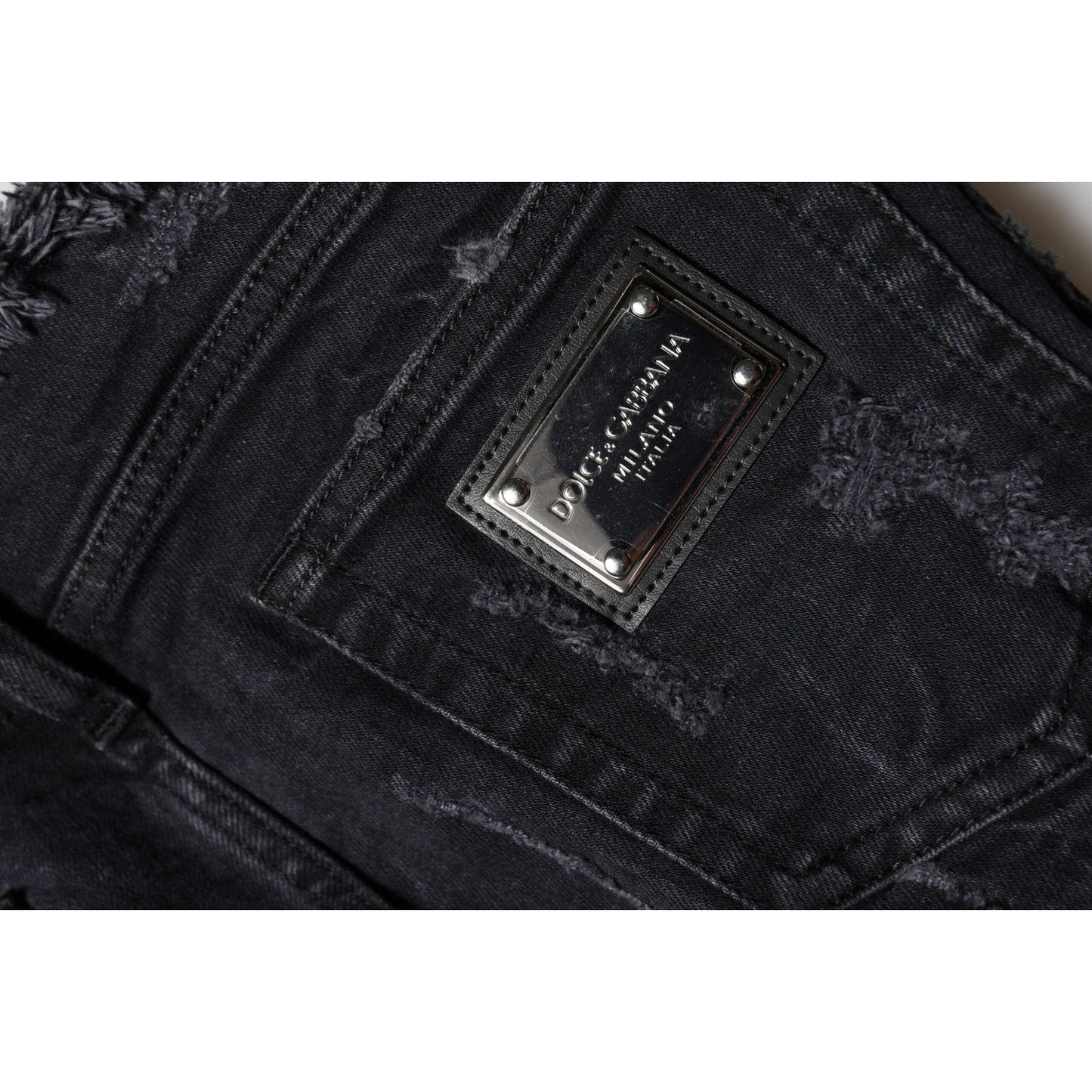 Dolce & Gabbana Black Cotton Tattered Skinny Denim Jeans PAN75633-40