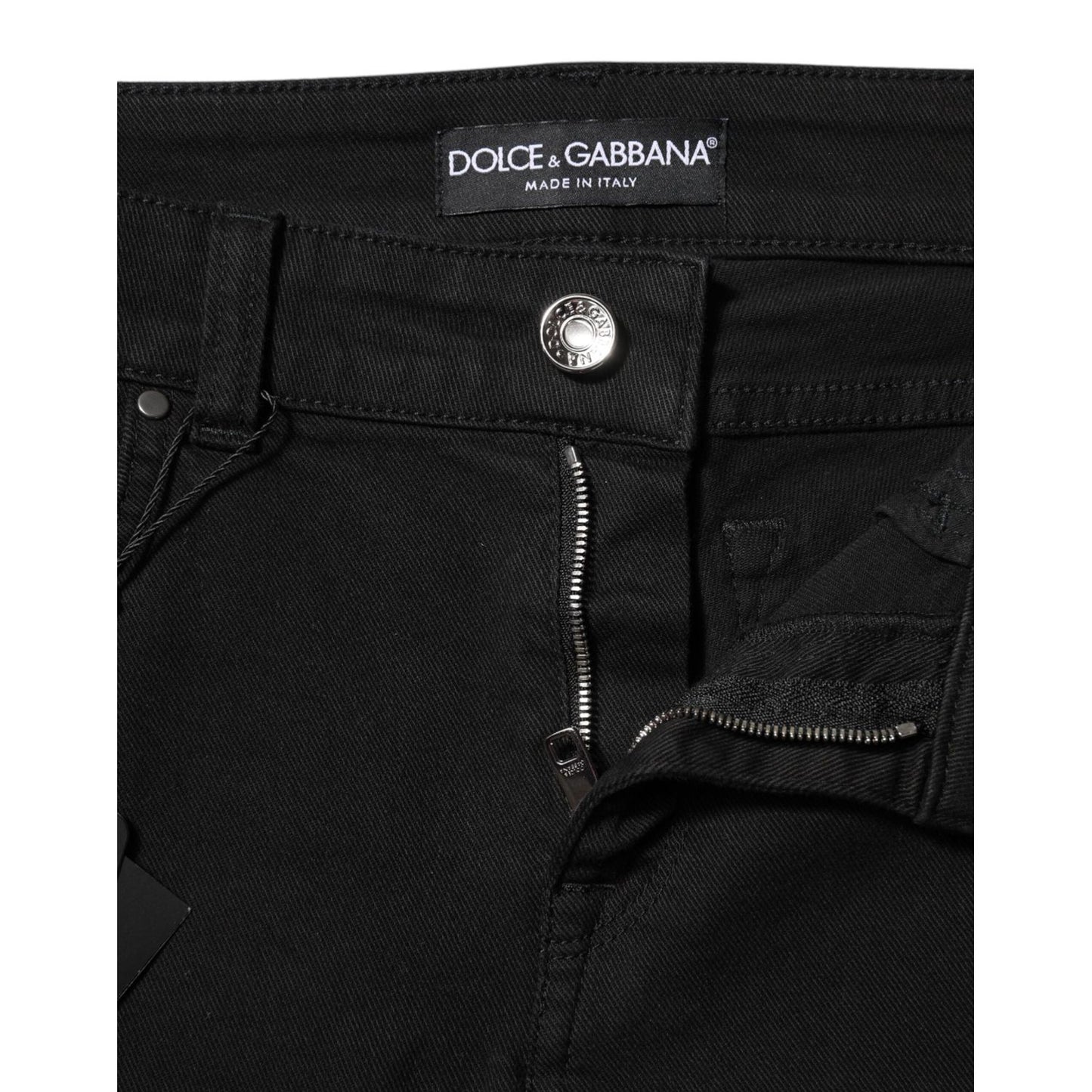 Dolce & Gabbana Black Cotton Logo Skinny Mid Waist Denim Jeans PAN75955-38