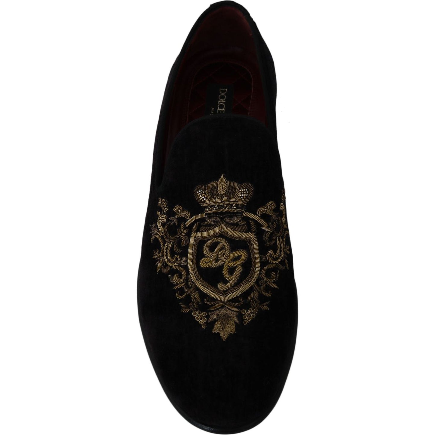 Dolce & Gabbana Loafers Black Velvet Gold Crown MV2348-39