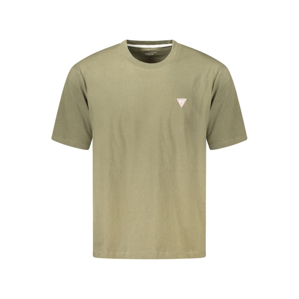 Guess Jeans Green Cotton T-Shirt, oversized short sleeve with crew neck and logo, made from organic cotton.