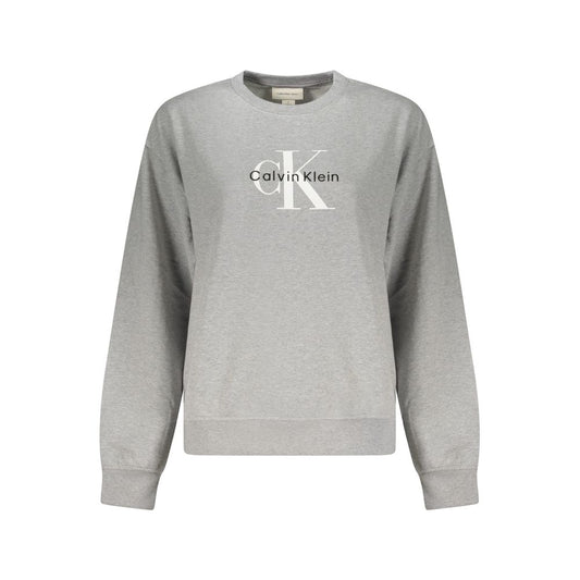 Calvin Klein Gray Cotton Women Sweater with embroidered logo, featuring sustainable materials and long sleeves for casual sophistication.