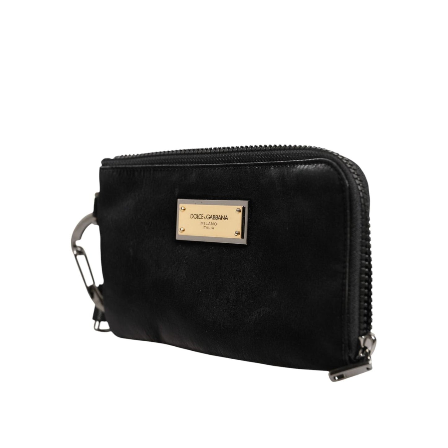 Dolce & Gabbana Black Nylon Logo Plaque Keyring Pouch Clutch Bag