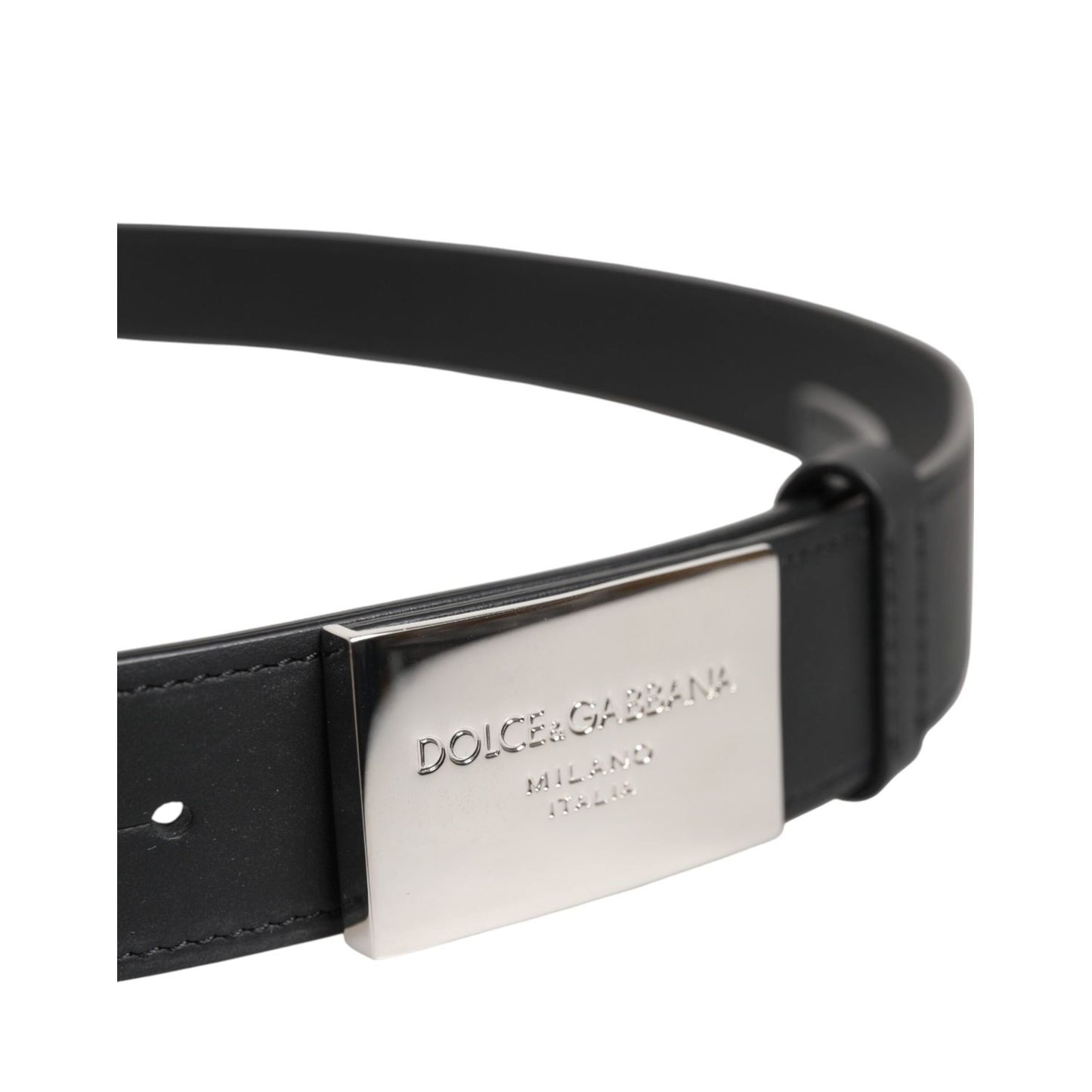 Dolce & Gabbana Black Leather Silver Metal Logo Buckle Belt BEL9262-90