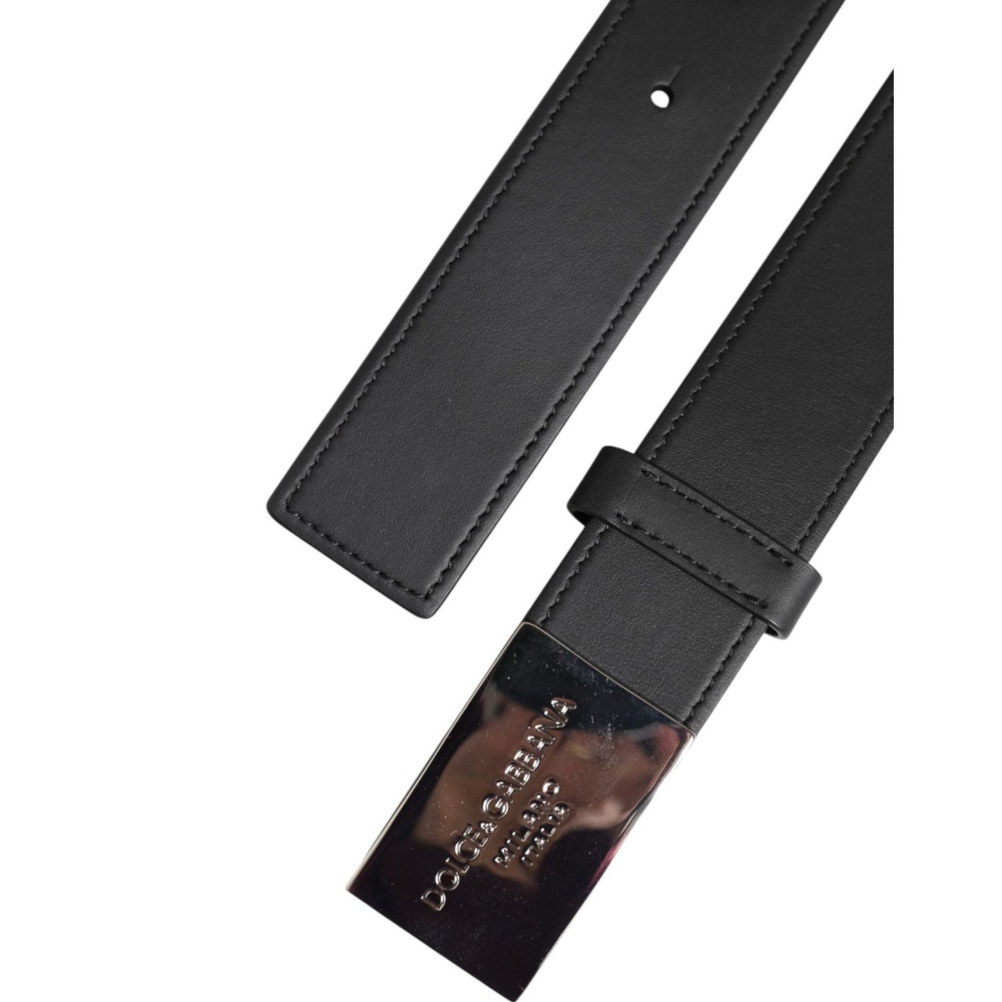 Dolce & Gabbana Black Leather Silver Metal Logo Buckle Belt BEL9262-90