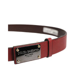 Dolce & Gabbana Maroon Classic Leather Metal Logo Buckle Belt BEL9402-90