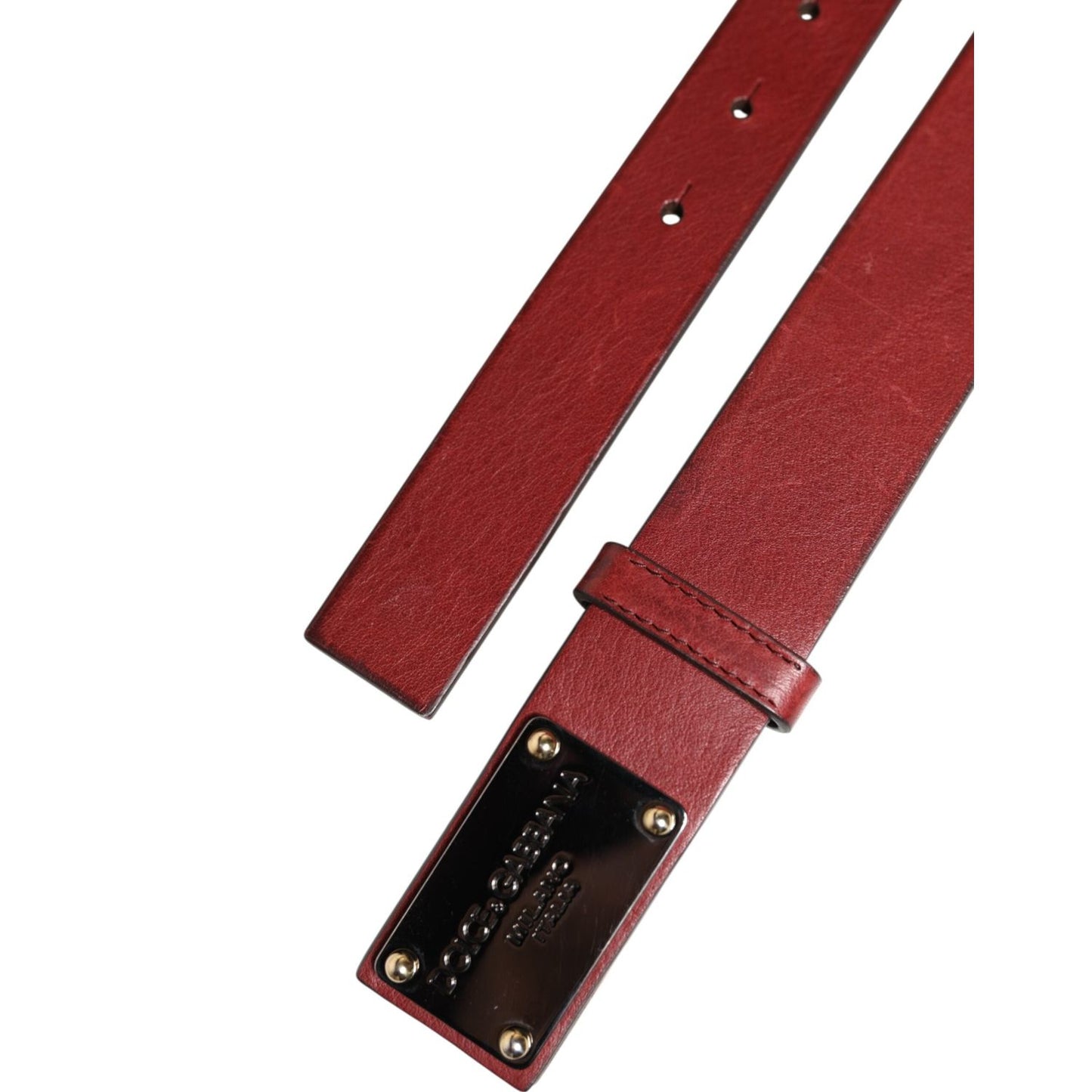 Dolce & Gabbana Maroon Classic Leather Metal Logo Buckle Belt BEL9402-90