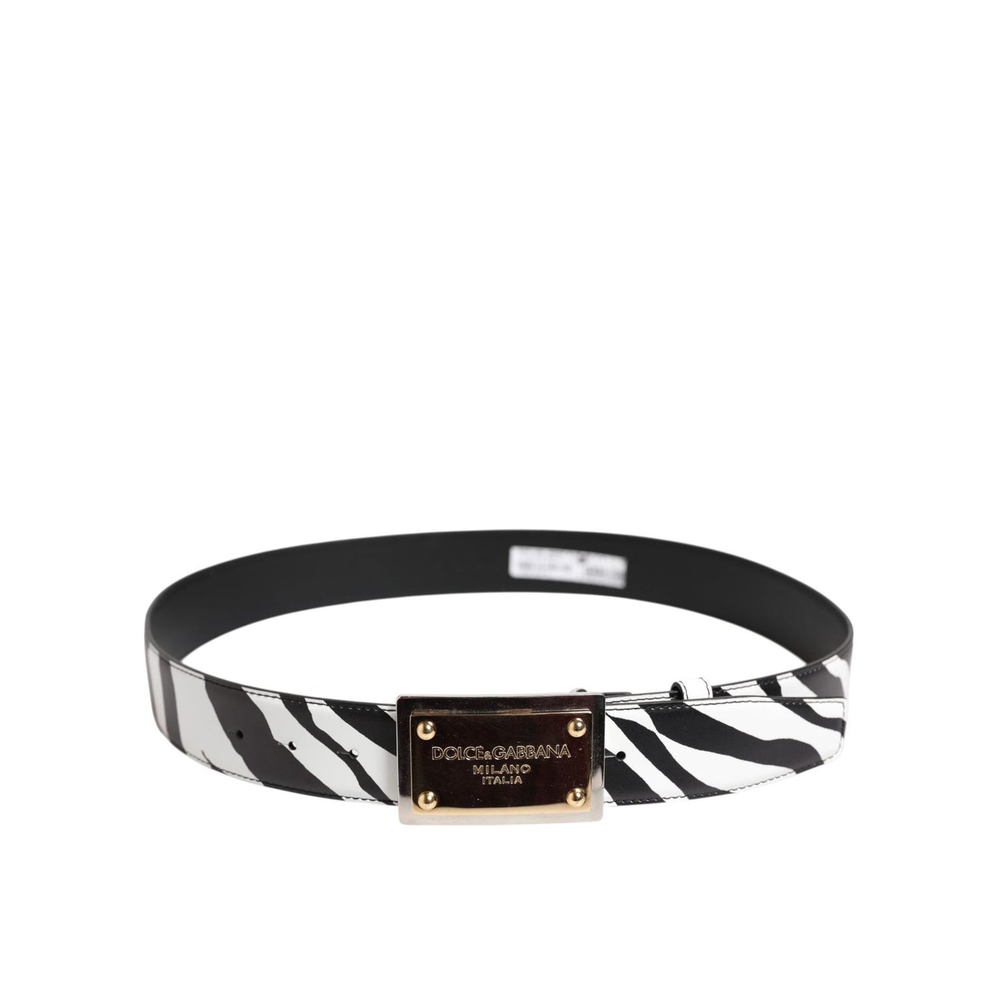 Dolce & Gabbana Black White Zebra Gold Metal Logo Buckle Belt