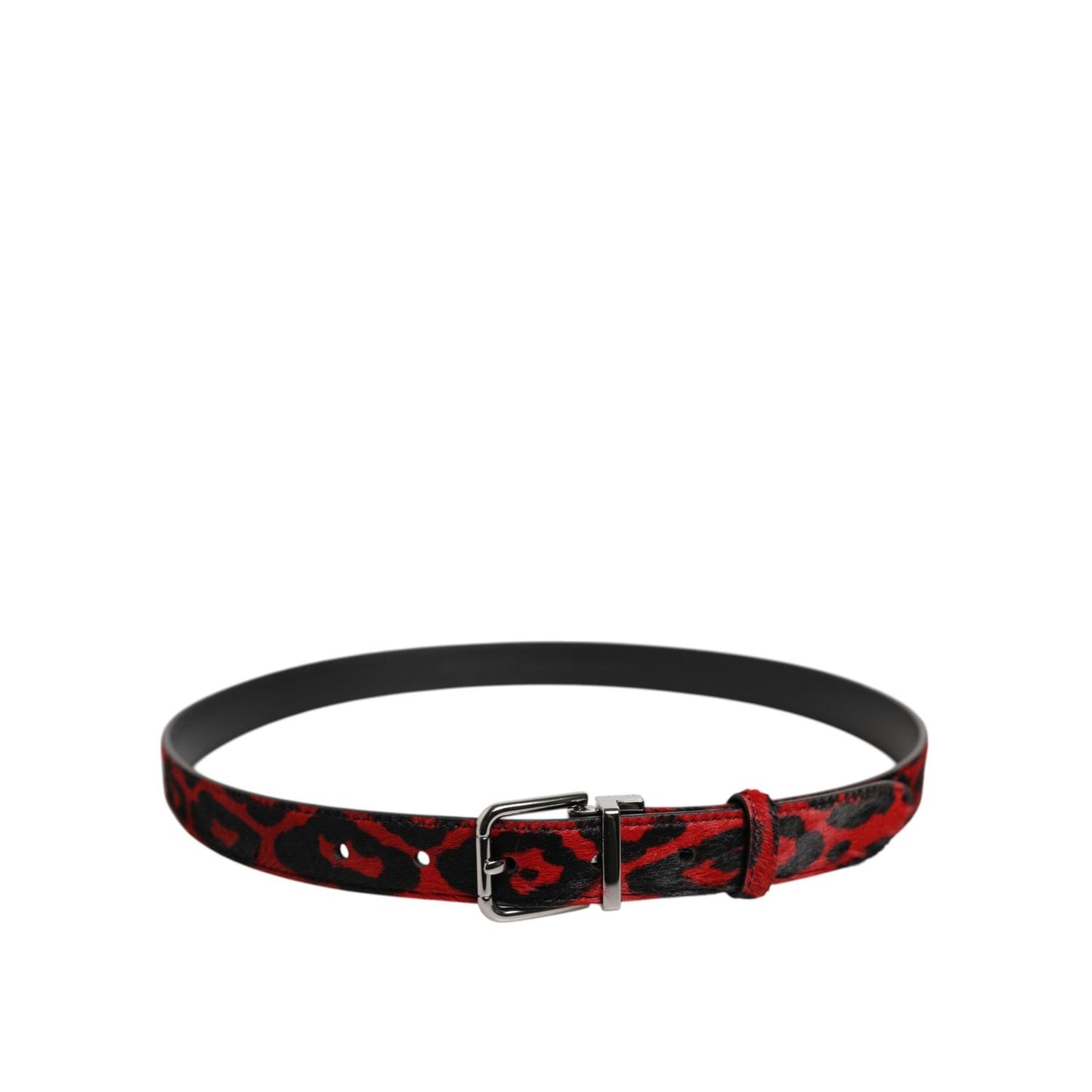 Dolce & Gabbana Black Red Leopard Silver Metal Buckle Belt BEL9466-90