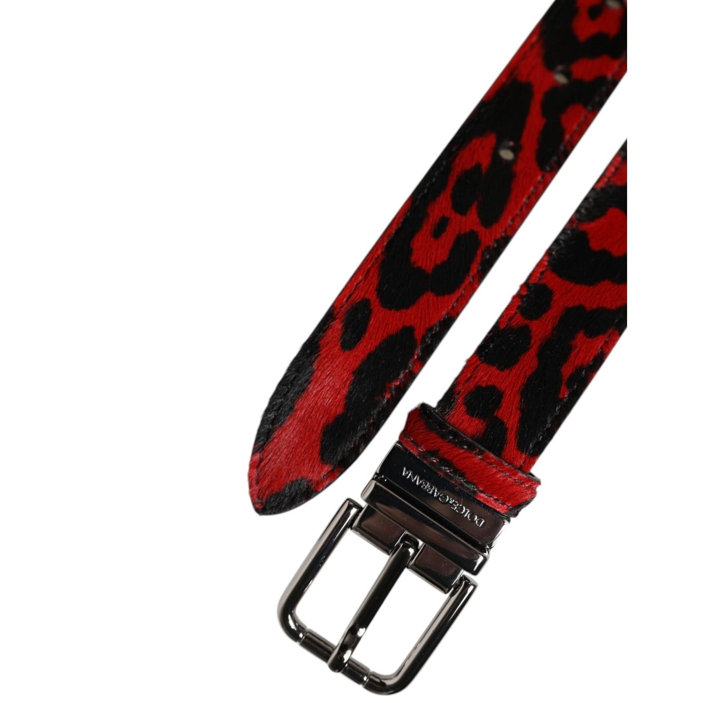 Dolce & Gabbana Black Red Leopard Silver Metal Buckle Belt BEL9466-90