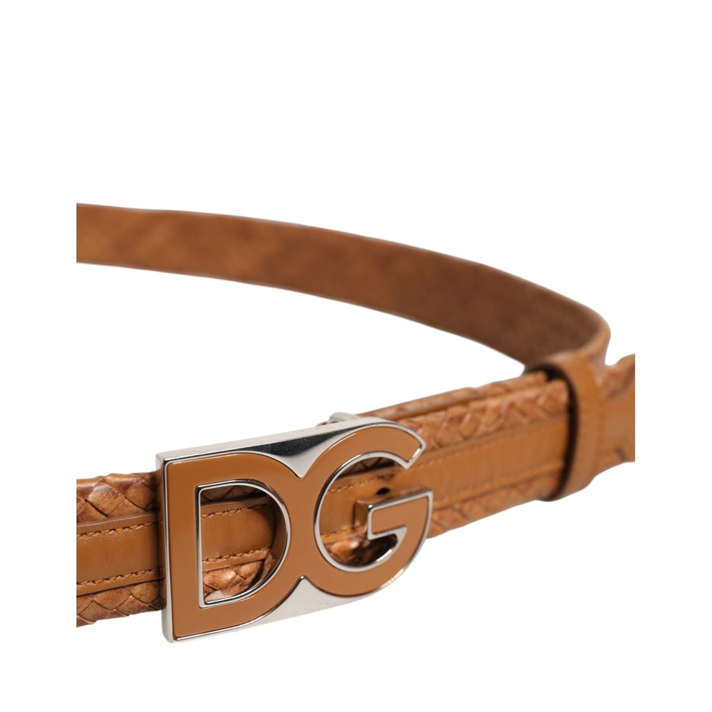 Dolce & Gabbana Brown Braided Metal DG Logo Buckle Belt BEL9483-100