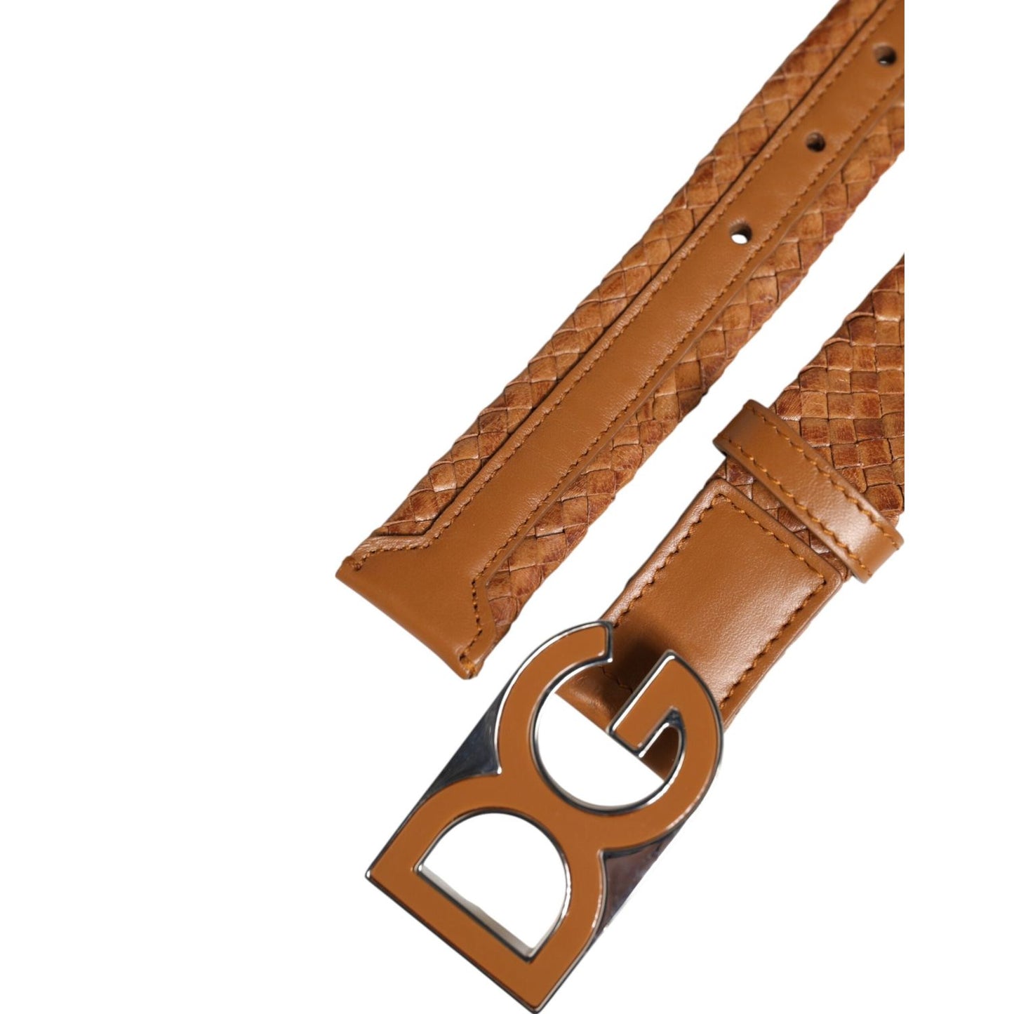 Dolce & Gabbana Brown Braided Metal DG Logo Buckle Belt BEL9483-100