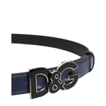 Dolce & Gabbana Blue Leather Classic Metal DG Logo Buckle Belt BEL9487-80