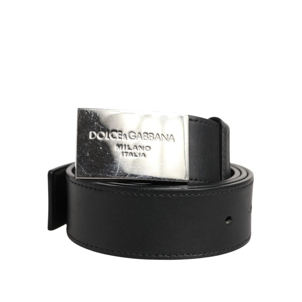 Dolce & Gabbana Black Leather Classic Metal Logo Buckle Belt BEL9491-90