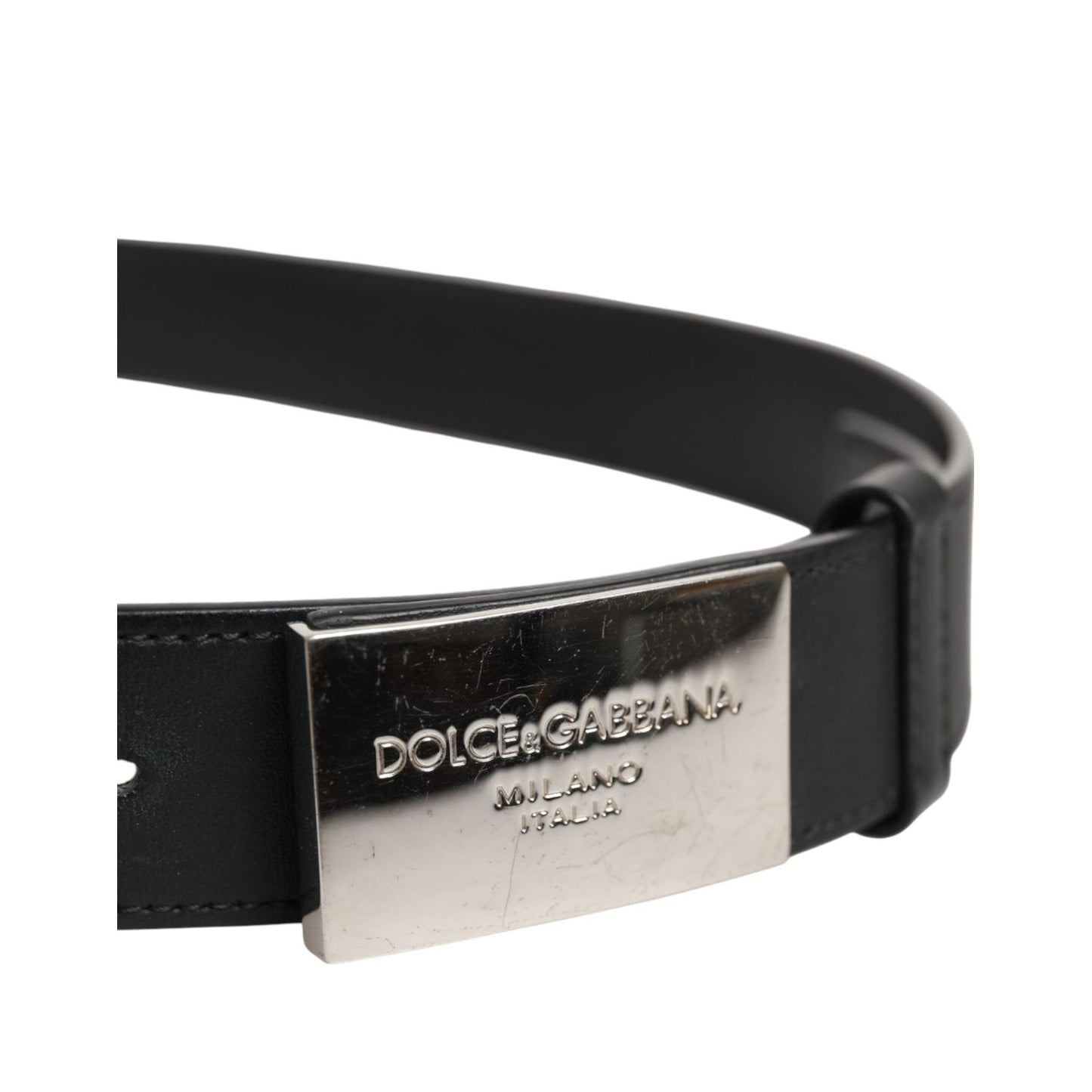 Dolce & Gabbana Black Leather Classic Metal Logo Buckle Belt BEL9491-90
